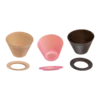 Mazelab SOLO V1 dripper in Terra Natura, Sakura and Black Mazelab SOLO V1 pour over drippers with base ring in Terra Natura, Sakura and Black